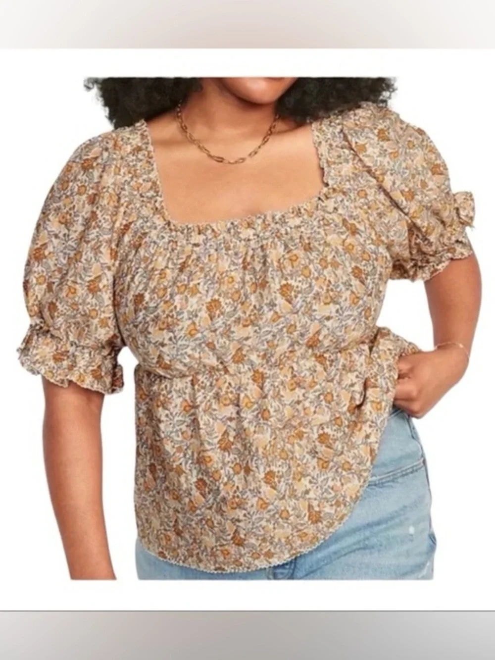 Old Navy Floral Puff Sleeve Smocked Top size Large